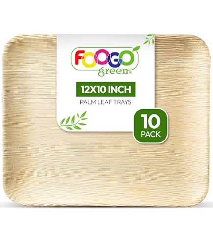 FOOGO Green Einweg-Serviertabletts Aus Palmblatt - 200 Stück, 22x15 Cm, Biologisch Abbaubar & Mikrowellengeeignet