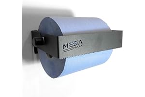 MegaMaxx Tear Away Blue Roll and Paper Towel Holder - Industrial Tissue Paper Towel Holder Wall-Mountable Dispenser for Office and Home (Made in UK, Black)
