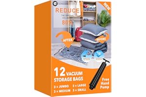 GONGSHI Vacuum Storage Bags (3 x Jumbo, 3 x Large, 3 x Medium, 3 x Small), Space Saver Sealer Compression Bags with Travel Hand Pump
