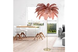 YYUTLUO Lampada Moderna Con Piume, Lampada Da Terra In Piume Di Struzzo Naturale, Altezza 160cm, Palo E Base In Oro, Lampadine A LED G4 A 3 Temperature Di Colore, Soggiorno (Colore Pasta Di Fagioli)