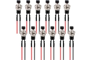 SALBSEVER 12 Stück 7mm Vorverkabelt Mini Momentan Druckknopf Taster Schalter 12V, 3A 220V SPST 2 Pins Vorgelöteter Druckknopfschalter Runder Flachknopf-Drucktasten, Drucktaster Rot für Modelleisenbahn-Hobby