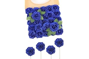 N&T NIETING Fiori artificiali con glitter artificiali, 25 pezzi di rose finte blu fai da te con tronchi per bouquet, centrotavola, festa per bambini, doccia e decorazione per la casa, blu scuro