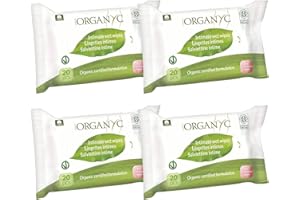 ‎ORGANYC Organ(y)c, Feuchte Intimpflegetücher aus 100% zertifizierter Bio-Baumwolle - 4 Packungen zu je 20 Feuchttücher (Insgesamt 80 Stück)