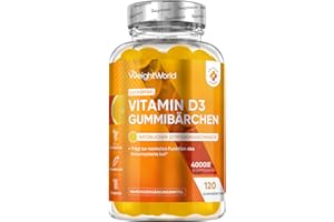 ‎WEIGHTWORLD Vitamin D3 4000 IE - Vitamin D trägt zur Erhaltung normaler Knochen - 120 Gummibärchen Ohne Zucker - 1 Gummibärchen alle 4 Tage - Alternative zu Vitamin D3 Tropfen, Kapseln & Tabletten - WeightWorld