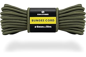 Kamu Synber Tendeur Élastique Corde Elastique 8mm x 10m Sandow Elastique pour Bâche, Remorque, Bateau, Camping | Vert Armée
