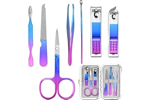 NICELAND Kit Manucure Pedicure 7 pièces Set de Trousse Manucure en Acier Inoxydable Iridescent Professionnel Mode Coupe-ongles Coupe Cuticule pour Hommes Femmes Voyage et à la Maison
