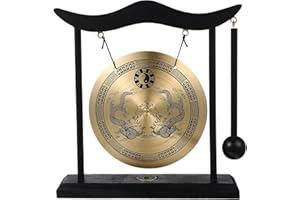 Vaguelly Gong con supporto per bacchetta, piccolo tavolo decorativo gong campanello, drago motif, gong da appendere, strumento cinese a percussione, decorazione per casa, ufficio