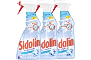 ‎SIDOLIN Sidolin Cristal, Glasreiniger 3x Sprühflasche, für einen perfekten Glanz und gegen Mikrorisse (3x500ml)