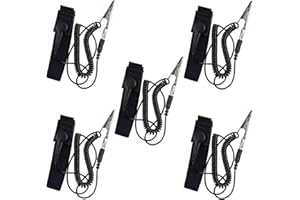 GTIWUNG 5 sztuk antystatycznych bransoletek, bransoletka uziemiająca, regulowana ochrona ESD, wielokrotnego użytku, z kablem uziemiającym, kolor czarny