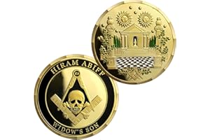 AtSKnSK Pièce de monnaie maçonnique Hiram Abiff - Symbole tête de mort - En laiton - Avec design cabane maçonnique et fond à carreaux - Idéal comme objet de collection et cadeau pour les supporters
