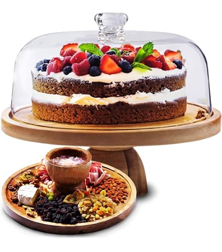 Alzata Per Torte In Legno Di Acacia 2 In 1 Con Coperchio Acrilico – Rettangolare 43x33 Cm, Per Salumi E Dessert