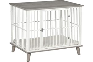 PawHut Hundekäfig Möbel mit Tür Kissen Stahl Hundebox für Zuhause Indoor Hundehütte für mittelgroße Hunde unter 15 kg Hundehaus 86x60x70 cm Grau