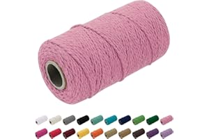 Uiopa Macrame Cord 1.5mm x 100m, Thick Rope Yarn Natural Cotton Cord, 2-Ply Macrame String for DIY Crafts, Plant Hangers, Wall Hangings, Decorations (Pink)