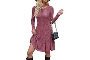 Zetieny Strickkleid Damen Herbst Leichte A Linie Herbstkleid Langarm Kleider Rundhals Winterkleid Elegant Pulloverkleid