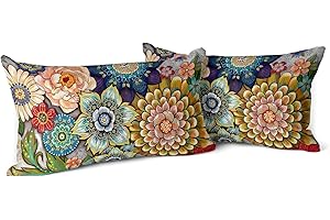 Snylcce Boho Floral Throw Pillow Covers Set of 2 Colorful Bohemian Flower Decorative Cushions Pillowcase for Bedroom Sofa Home Decor, 30x50 CM, Velvet, Short Plush