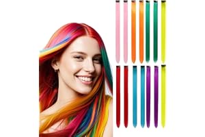 14 stycken, färgade hårklämmor stil kvinnor hårförlängningar, 7 färger syntetiska hårklämmor, rollspelsfest frisyrer och daglig användning (rosa/orange/grön/blå/lila/gul