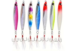 WUWYOUWL Fishing Lures Set, 7PCS Metal Fishing Lure Sequins Spoons with Hard Bait For Sea Lake Lure Tool for Saltwater Freshwater Trout Bass Salmon Fishing