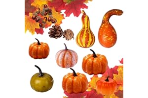 ‎HONGECB HONGECB Kürbis Dekoration, 50 STK Künstliche Kürbisse Set, Herbstdekorationsset, Herbst Dekoration mit Mini Kürbis Eicheln Ahornblätter Tannenzapfen, für Herbst Halloween Tischdeko