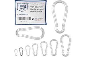 NIETFULLTHINGS 2 pièces 4-mm Mousqueton en acier inoxydable sans cosse de V4A forme robuste sans œillet charge de rupture 590 kg crochets à pression mousqueton pompier 316 4x40-mm