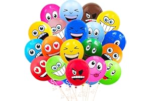 BINYI Kit Palloncini per Compleanno Emoticon Palloncino Elio 100 Pezzi Palloncini Festa Emoji Palloncini Biodegradabili Colorati con Smiley Palloncini 12 Pollici per Bambini Matrimonio Decorazione