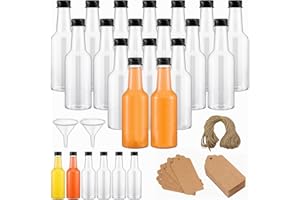 wordmouk 24 Pezzi Mini Bottiglie per Liquore con Tappi a Vite 100ml/3.5oz Riutilizzabile Plastica Bottigliette Trasparenti con Imbuto e Etichetta di carta kraft Mini Bottiglie Alcolici per Ma trimoni