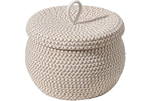 MURMAN Piccolo Cestino Portaoggetti Cestino In Corda Di Cotone Intrecciato Con Coperchio, Cesto In Corda Di Cotone Rotondo Cestino Organizer Con Coperchio Per Organizzare Giocattoli, Filati, Piccoli Oggetti