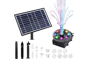 Forever Speed Solaire Fontaine Pompe, Pompe Solaire Fontaine avec Lumière LED,7W Solaire Pompe pour Jardin, Solaire Bassin Pompe pour Bain d'oiseau, Étang Paysage Aquatique Batterie 85cm 230L/H