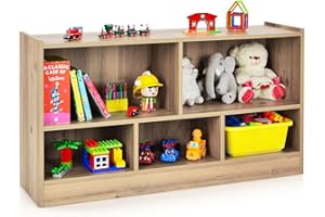 GYMAX Kids Storage Shelf Unit, 5-Cubby Wooden Children Bookcase, Toy Storage Organizer for Playroom Bedroom (Natural)