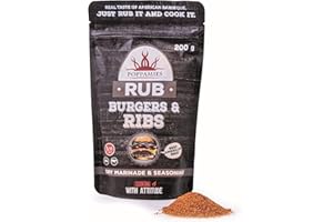 Poppamies Burger's & Ribs BBQ Rub - Assaisonnement BBQ 100% Naturel - Marinade Sèche et Assaisonnement Parfait pour le Bœuf et le Porc - Idéal au Grill - Meilleur Barbecue Américain -Grand Pack (200g)