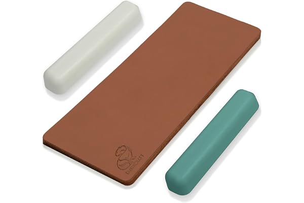 BeaverCraft Kit d'affûtage de couteaux en cuir avec composé de polissage vert-gris et blanc – 2 faces 7,6 x 20,3 cm, bloc d'affûtage en cuir LS2P11