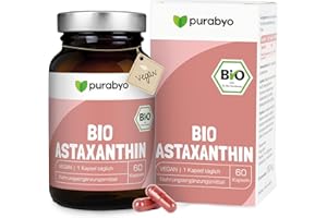 ‎PURABYO Natürliches BIO ASTAXANTHIN vegan | im Glas | 4 mg reines Astaxanthin hochdosiert | Bio Anbau in Europa | Haematococcus Pluvialis Mikroalge | vegan, laborgeprüft und in Deutschland hergestellt