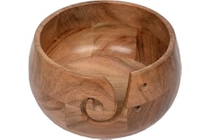 EDHAS Acacia Wood Yarn Bowl Holder | Handmade Holder with Holes | Yarn/Wool/String Storage Accessory (17.78cm x 17.78cm x 10.16cm)
