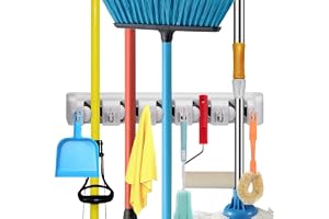 SKY-TOUCH Mop And Broom Holder, Wall Mounted Organizer Mop And Broom Saving Space Storage Rack For Kitchen Garden And Garage,Laundry Offices,5 Position With 6 Hooks ( Big Size )