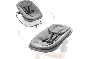 hauck Transat Bebe 3 en 1 Highchair Bouncer pour Chaise Haute Bébé Alpha+, Beta+ et Arketa, Balancelle Ergonomique dès Naissance jusqu'à 15 kg, Harnais 5 Points, Réducteur, Housse Coton, Gris Chiné