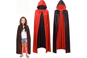 CTYESGH alloween Kostüm Vampir Kostüm Umhang mit Kapuze für Damen, Herren, Gruselig Erwachsene Vampire Costume für Karneval,Fasching, Schwarz-Rot Junge Mädchen Kapuzenumhang(90CM)