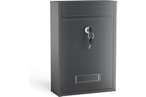 Wiltec Boîte aux Lettres Murale verrouillable V2 Anthracite pour courrier, 215 x 90 x 320 mm, Revêtement par Poudre, Fente 191 x 36 mm, avec Porte-nom