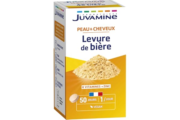 JUVAMINE Levure de Bière, Beauté de la peau, des cheveux et des ongles, Vitalité, Vitamines B1, B2, B3, B5, B6, B8, B9 et B12 + Zinc, Programme de 50 jours, Fabriqué en France