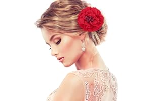 Large Fascinator Peony Hairpin, Greoer Red Flower Hair Clip, Artificial Flower Brooch Hairpins Vintage Rose Red Hair Barrette Accessories for Women Girls Party Beach Wedding