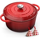 Cast Iron Pot &ndash; 26 cm Enamelled Dutch Casserole with Lid, Topbooc Round Frying Pan Dutch Oven Frying Pan Cocotte for Baking B