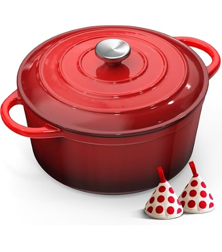 Cocotte En Fonte LEADZM 26 Cm 4,7 L - Compatible Induction, Gaz, Vitrocéramique - Émaillée Bleue - Pour Braiser, Rôtir, Pain