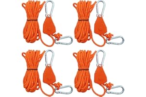 SDKZBFC 4mm Reflective Tent Guy Ropes with Pulley - 4PCS Heavy Duty Adjustable Guide Ropes with Aluminum Lock for Camping, Hiking & Backpacking Tents Orange