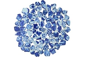 Yuvori 0,5 kg blaue und weiße unregelmäßige Porzellan-Mosaikfliesen, DIY, handgefertigt, Badezimmer, Wohnzimmer, Küche, Backsplash, Outdoor (02, Medium)
