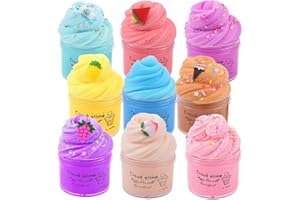 PETYUIOYU 9 Pack Cloud Slime Kit,Unicorn Fruit Coffee and Cake Slime Charms,Super Soft and Stretchy,Slime Putty Stress Relief Toys for Girls and Boys.