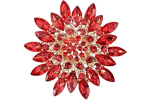 CRASPIRE Spilla A Forma di Rosa Cristallo Strass Fiore Floreale Rosso Decorativo Abito in Lega Spille per Donne Matrimonio Banchetto Cocktail Festa di Ballo Accessorio Gioielli Regalo