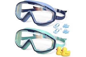 VOSOIR 2 Pezzi Occhialini Nuoto Bambini 3-15 con Paperella di Gomma, Protezione UV Anti-Appannamento Ampie Lenti