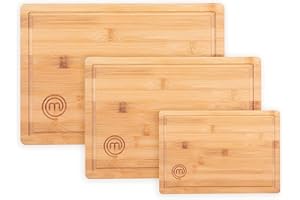 MasterChef Wooden Chopping Board Set of 3, Bamboo Cutting Boards for Kitchen, Reversible Wood Boards with Juice Grooves in Small, Medium & Large Sizes, 23cm x 15cm, 34cm x 23.5cm, 38cm x 27.5cm