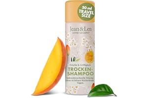 Jean & Len Mini Shampooing sec Fraîcheur & tenue, pas de racines grasses, pas de résidus blancs, parfum fruité de mangue, format voyage, sans parabènes ni silicones, végétalien, 50 ml