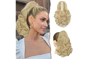 Sofeiyan Postizos de Coleta Rizada con Pinzas de Garra, 28cm Corto Cola de Caballo Extensión de Pelo Ondulada Ponytail Extension Clip in Postizo Sintético para Mujeres, Rubio Claro & Rubio Blanquecino