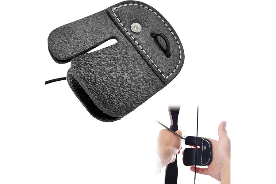 1 pack Archery Finger Tab, Leather Archery Finger Tab, Archery Finger Guard, Archery Finger Tab Double Layer Protection Guard Pad, Archery Tabs, for Curved Bows, Black