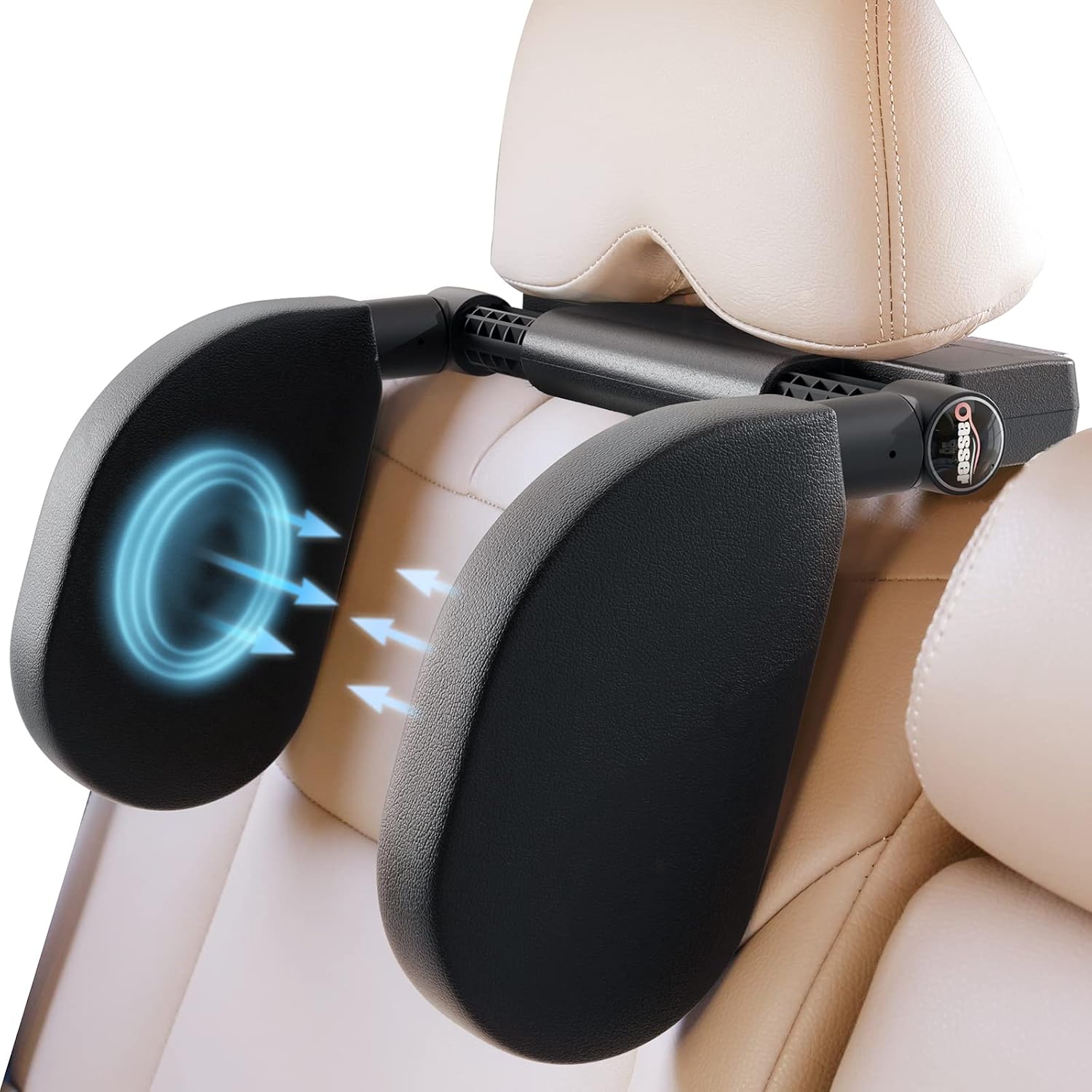 Oasser Reposacabezas Coche Reposacabezas Coche Niño 360 Grados Ajustable de Cuero Transpirable Apoya Cabeza Coche para Adultos Niño Negro